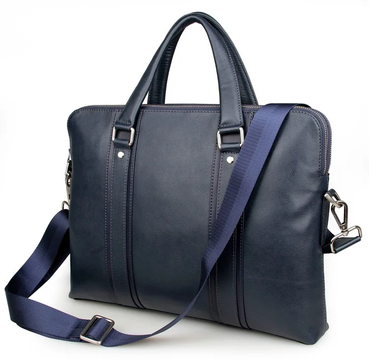 

Nesitu High Quality A4 Black Coffee Blue Genuine Leather Office Men Briefcase Portfolio Business Shoulder Messenger bag M7325