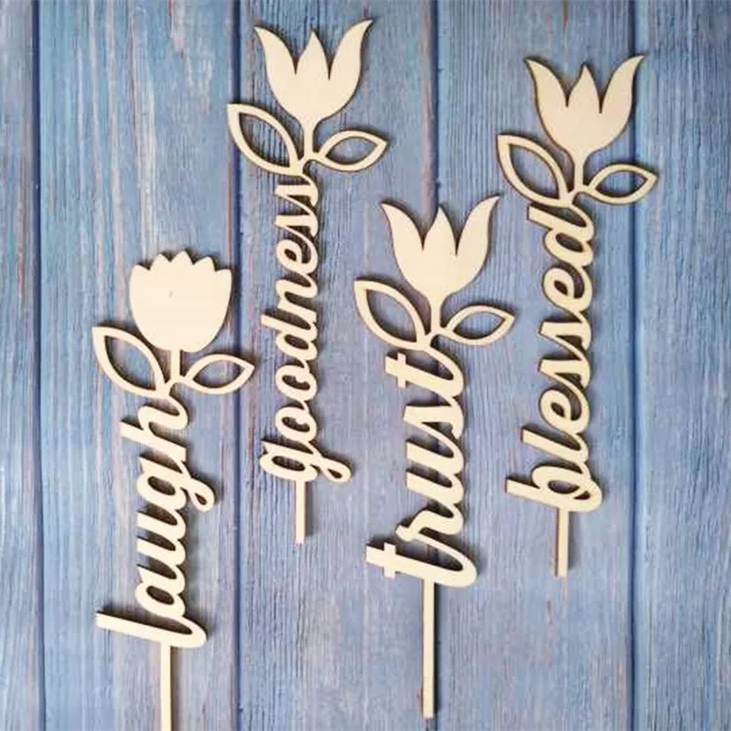

10pcs Friends Trust Blessed Dreams Laugh Goodness Family Love Patience Faith Wood Sign with Flower Wedding Housewarming Gift