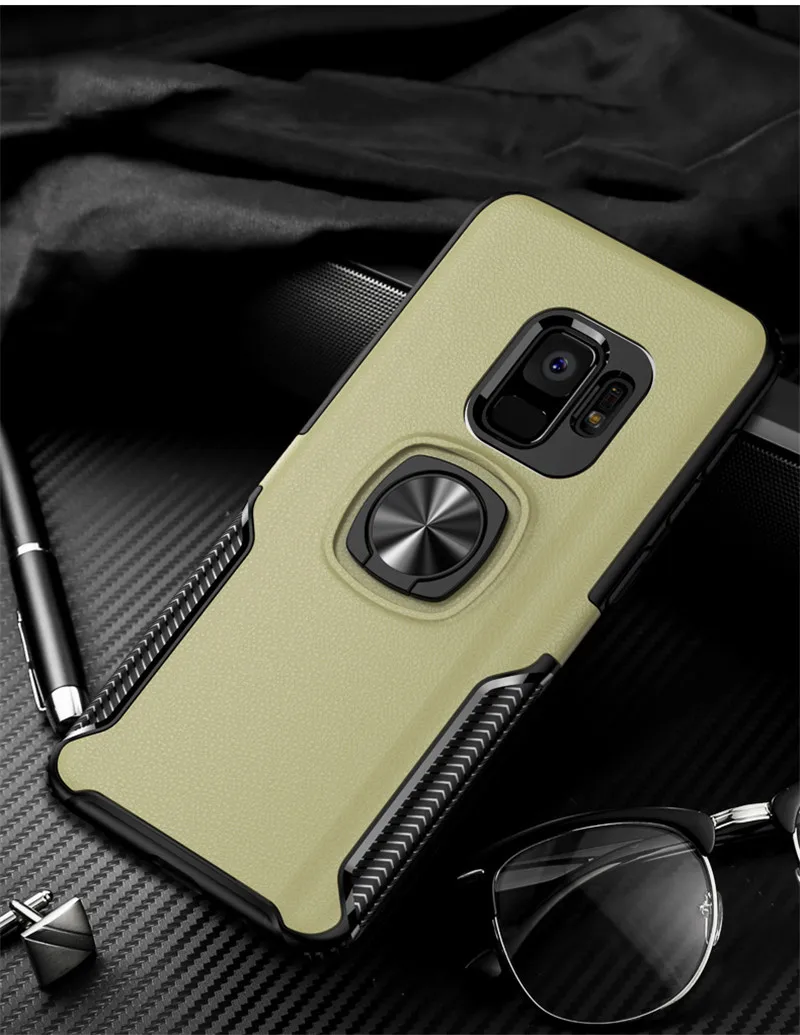 Кожаный чехол-подставка с текстурой для samsung Galaxy S9, S8, S10 Plus, Note 10, 9, 8, кольцевой держатель, Магнитный защитный чехол для J4, J6, J8, A8