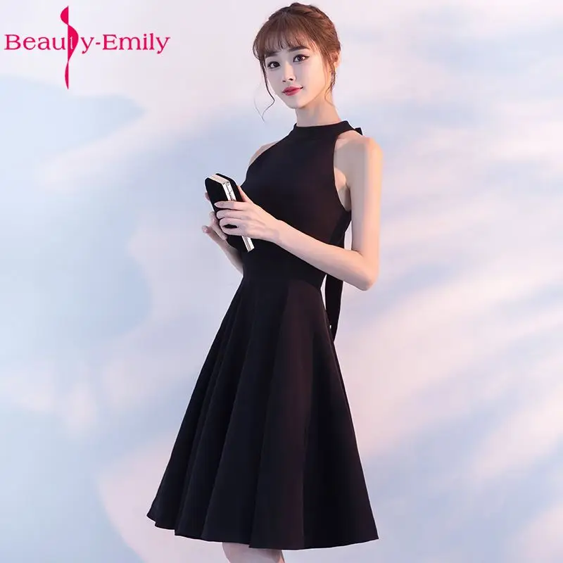 Женское Короткое платье трапеция Beauty Emily черное для выпускного вечера вечернее