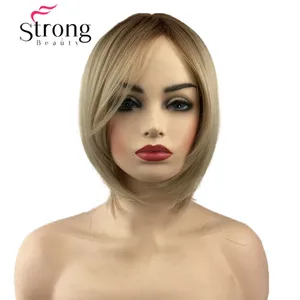 StrongBeauty короткий мягкий многослойный милый блонд, смешанный прямой синтетический парик, Женский Повседневный Полный волос, кожный верх