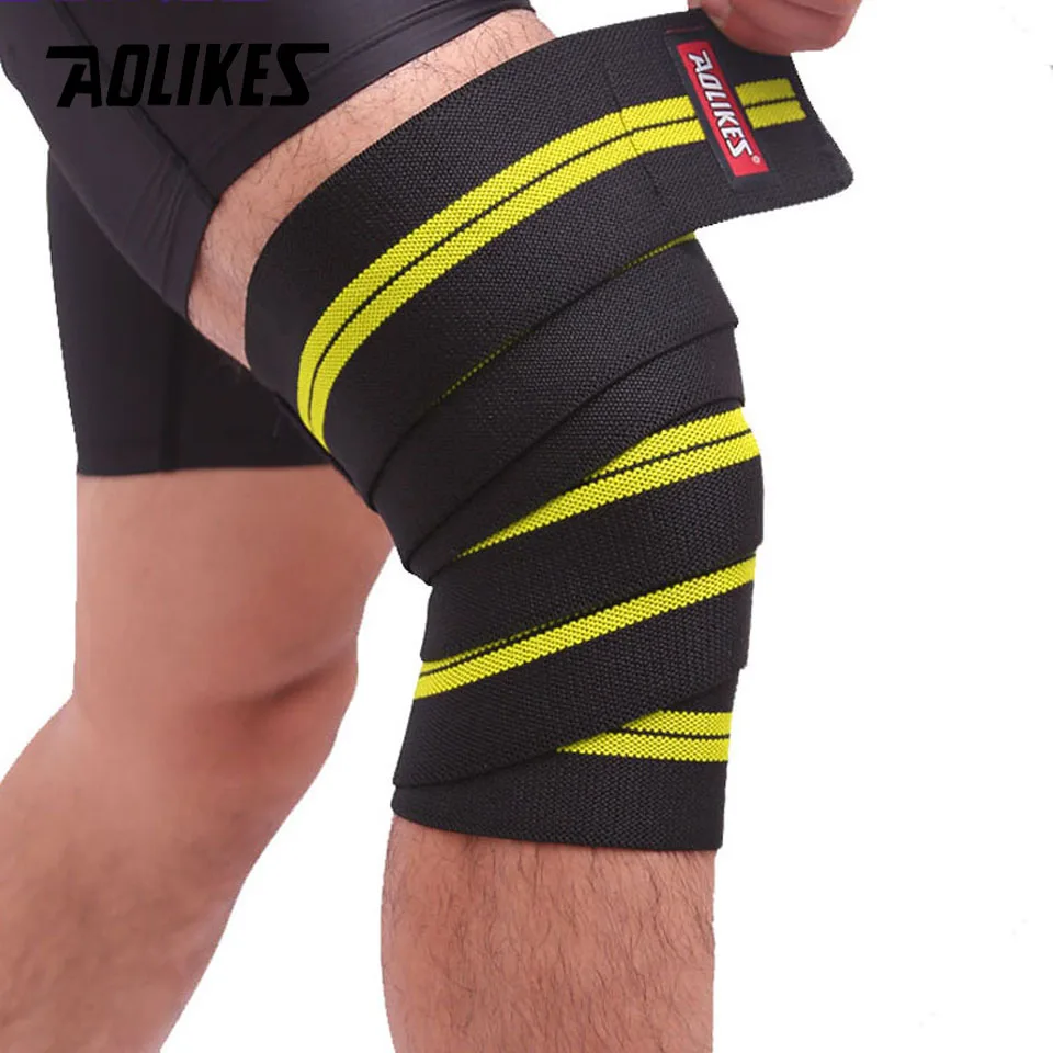 Black with Yellow AOLIKES 1 пара наколенники фитнес тяжелая атлетика спортивный коленный бандаж приседания, тренировка аксессуары для тренажерного зала - Цвет: Black with Yellow
