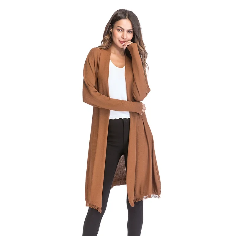 Женские Повседневные свитера 2019 Осенний длинный кардиган с бахромой Женский