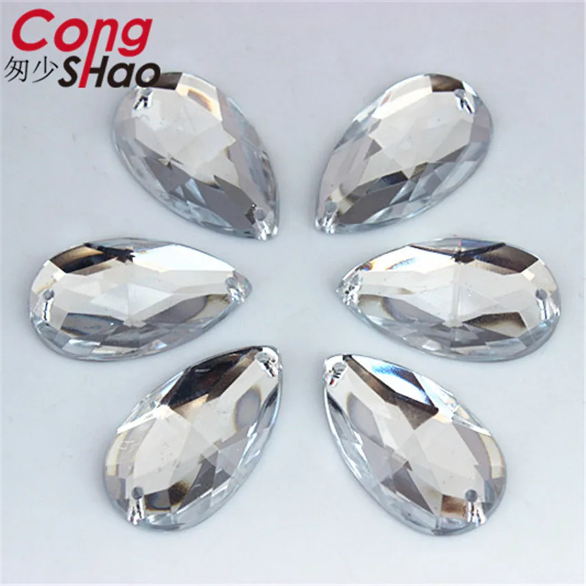 Cong shao 12*20/14*24/16*28 мм прозрачная капля груша камни Кристаллы акриловые стразы с плоским основанием Шитье 2 отверстия костюм "сделай сам" Кнопка CS603