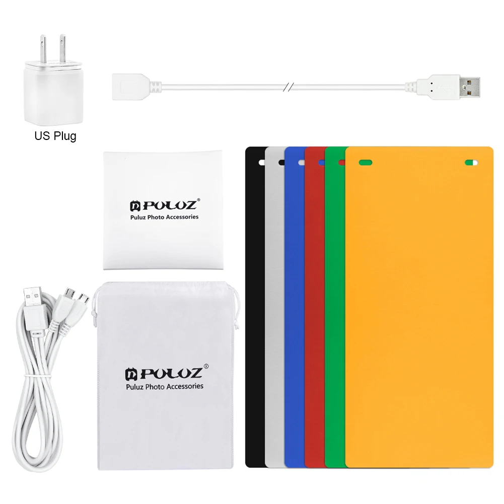 EU Plug Kit 2LED светильник, коробка, светильник, мини-бокс для фотостудии, светильник для фотосъемки, студийный тент, набор коробок с 6 цветными задниками+ штепсельная вилка стандарта ЕС и США - Цвет: EU Plug Kit