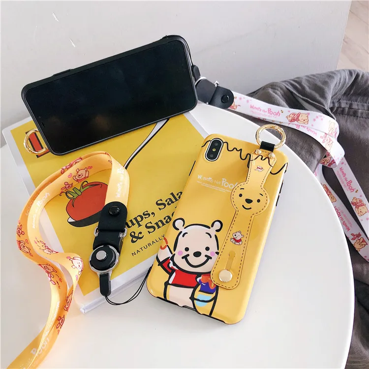 For iphone XR XS max X winnie piglet Wrist strap soft Phone Case iPhone 8plus 7 7plus 6 6S 6p Shell case stand holder +strap |