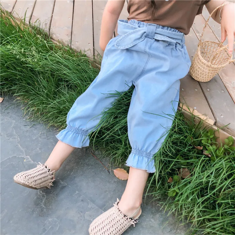 Лето 2019 Новинка для девочек джинсы с кроем женщин Детские эластичные девять