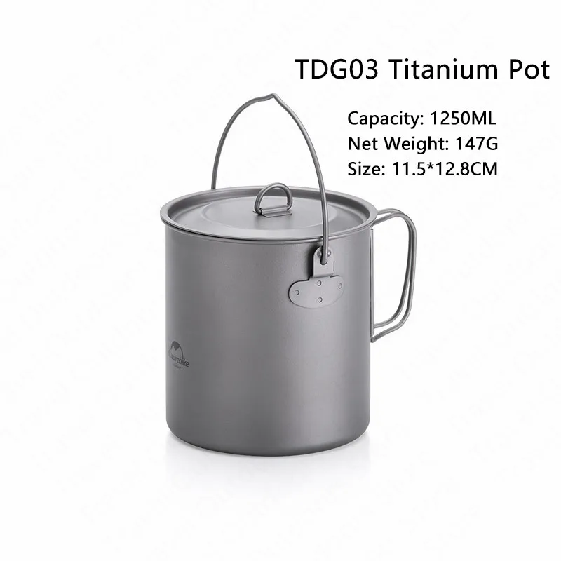 1250ML-Titanium Pot Naturehike Титановая посуда для пикника, кемпинга, Ультралегкая титановая кастрюля для 2-3 человек, походная посуда для пикника - Цвет: 1250ML-Titanium Pot