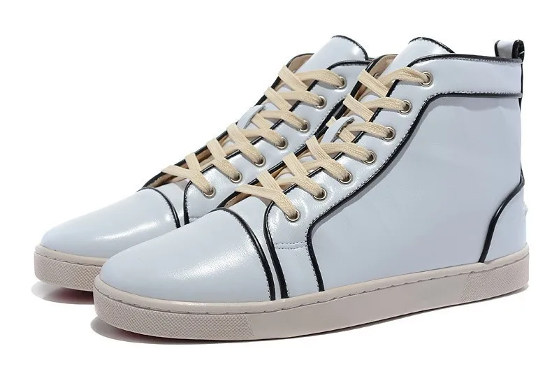 2014 top quality brand red bottom shoes man/woman fashion high-tops white color genuine leather sneakers lady on sale | Обувь