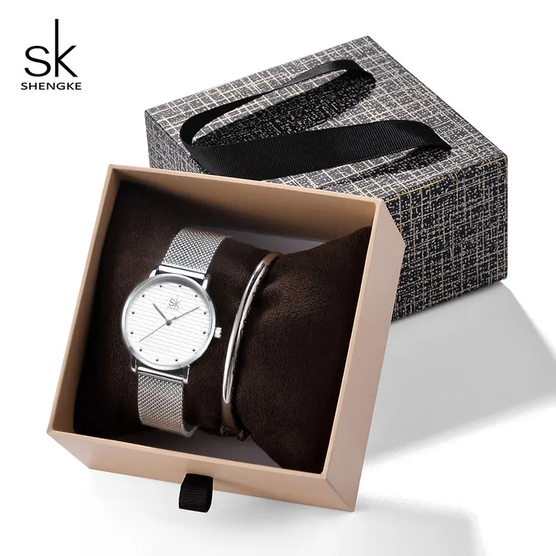 K0049 silver bangle Shengke, розовое золото, женский набор с кристаллами, Роскошные Кварцевые часы, дамский браслет, часы, набор,, SK, женский подарок на день для женщин - Цвет: K0049 silver bangle