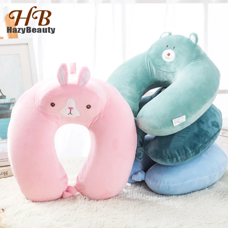 

Slow Rebound Memory Foam Women U Shape Pillows Cute Rabbit Cartoon Animal Neck Pillow for Airplane Travel Office Rest Cushion