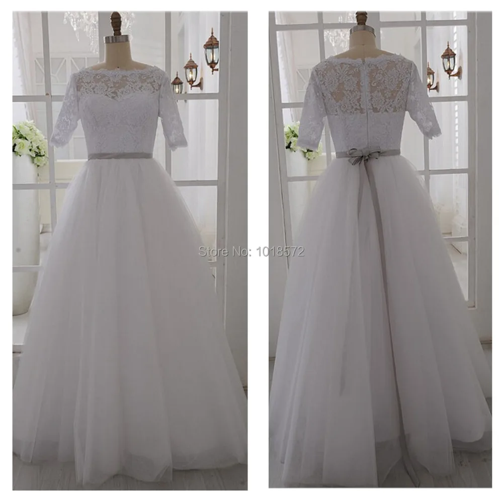 

Elegant Real Wedding Dresses Half Sleeves Vintage Inspired Lace Vestido De Noiva Romantic Princess Formal Dress Bridal Gown