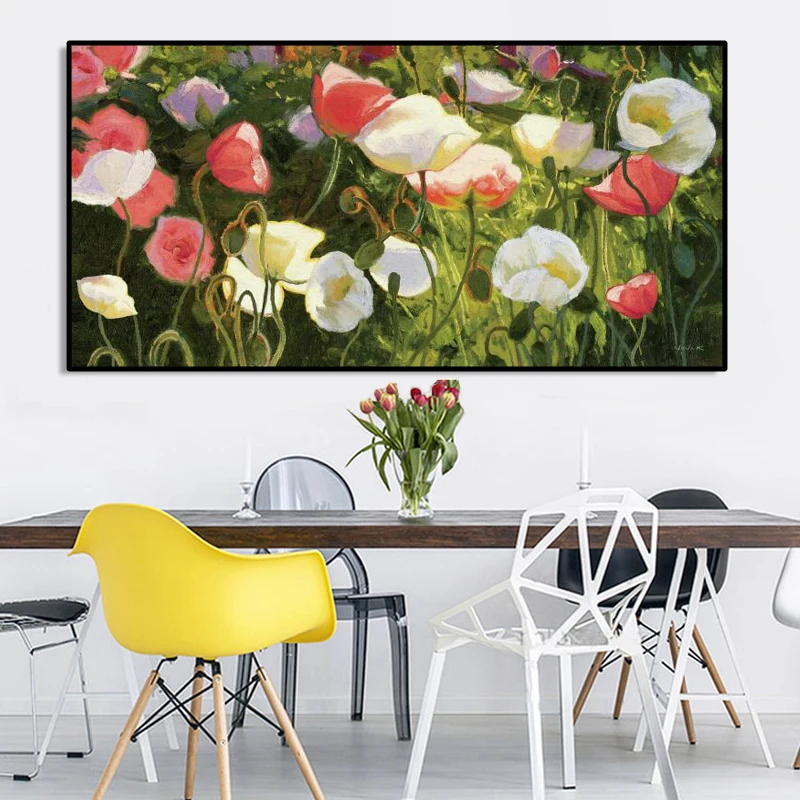 Modern Flowers Oil Painting Posters and Prints Wall Art Canvas Poppy Flower Picture for Living Room Home Decor No Frame | Дом и сад