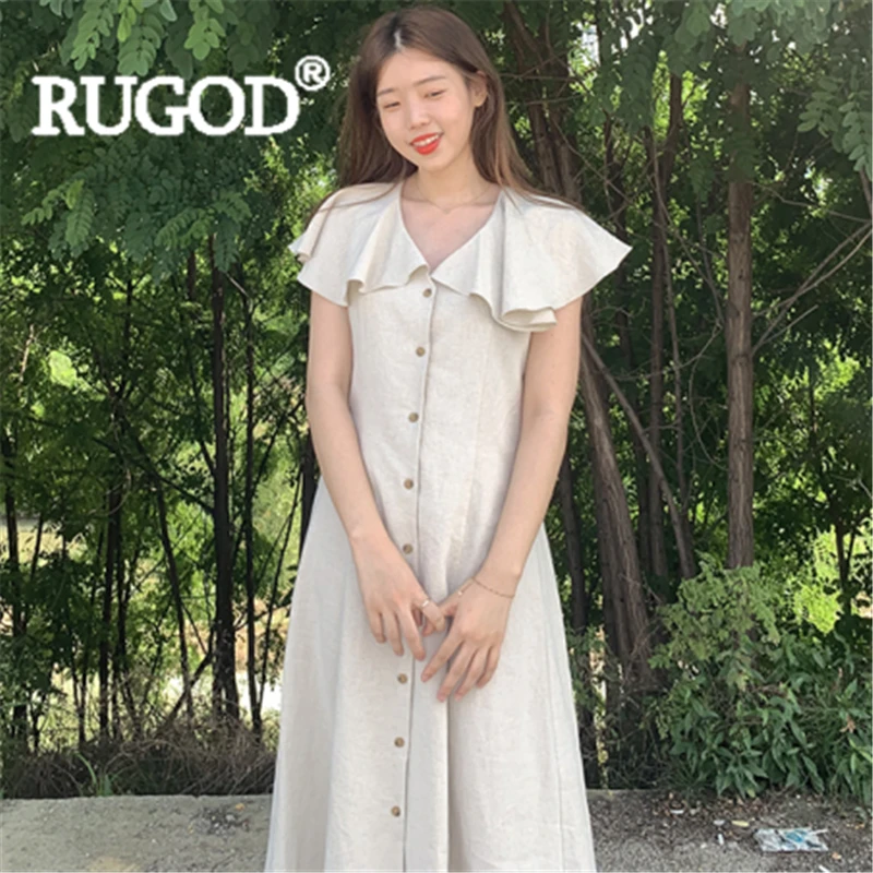 Женское однотонное платье RUGOD корейское прямое свободное однобортное длинное
