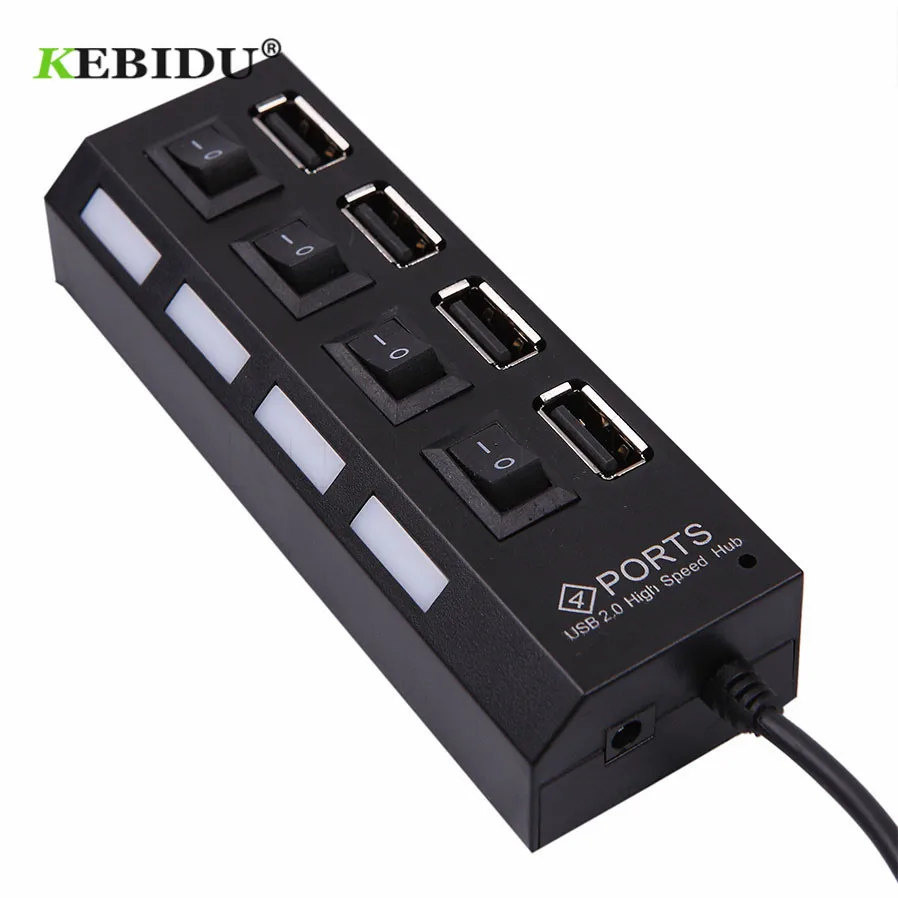 KEBIDU высокоскоростной usb-адаптер с кабелем включения/выключения питания мини 4 порта USB 2,0 концентратор светодиодный для ноутбука ноутбук внешний