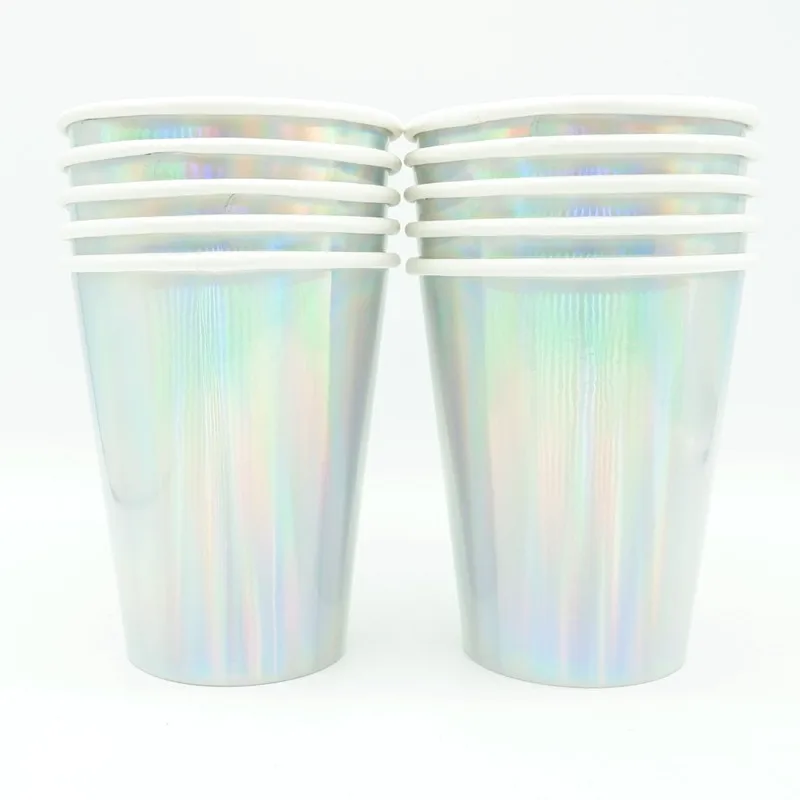 Silver Cup 10pcs 10 шт. одноразовая посуда бронзовая Серебристая бумага чашки тарелки и соломки дети 1-й День Рождения Вечеринка для украшения детского душа - Цвет: Silver Cup 10pcs