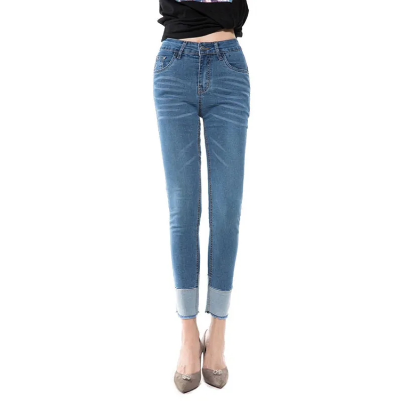Women's high waist jeans casual elastic sexy ladies tight blue pants skinny woman |