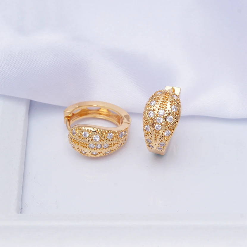 Круглые серьги кольца для женщин медные позолоченные массивные с кубическим
