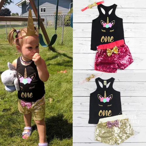 Emmababy 2 шт. с блестками для маленьких детей одежда девочек единорогом футболка +