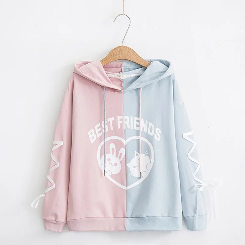 WXCTEAM Harajuku Осень женский милый кролик Best Friend пуловер с капюшоном Цвет