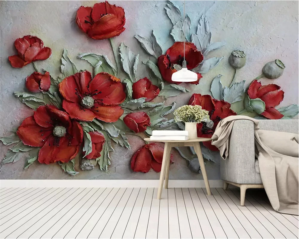

Обои beibehang на заказ, фотообои, наклейки, красочная резьба, красный цветок, цветы, Фреска, фоновая стена, 3d обои