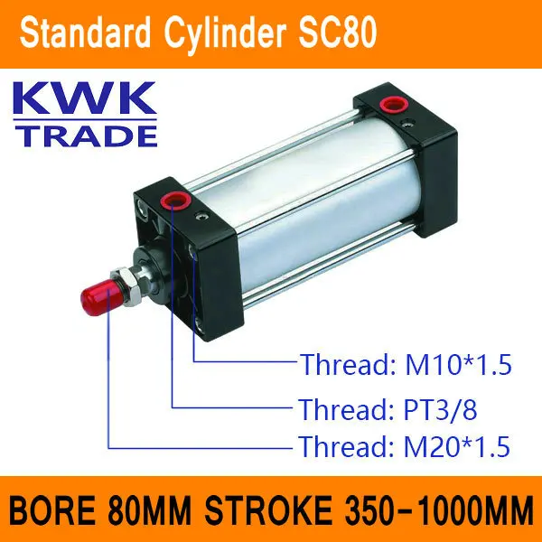 

SC80 Standard Air Cylinders Valve CE ISO Bore 80mm Strock 350mm to 1000mm Stroke Single Rod Double Acting Pneumatic Cylinder