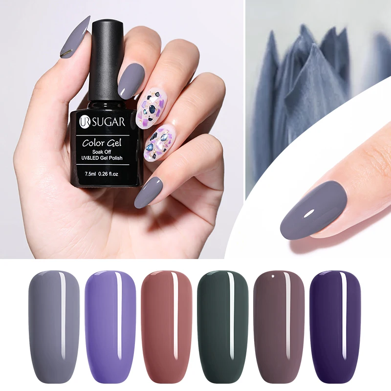 Гель лак для ногтей серии UR SUGAR фиолетового цвета блестящий смывающийся УФ