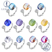 lekani s925 sterling silver rings for women squre varied colors crystal from austria open adjustable ring fine jewelry