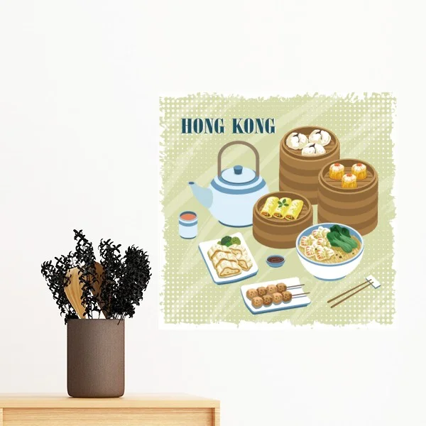 Гонконгская карта рыба мясо тусклый сум еда Закуски суп Китай съемные настенные