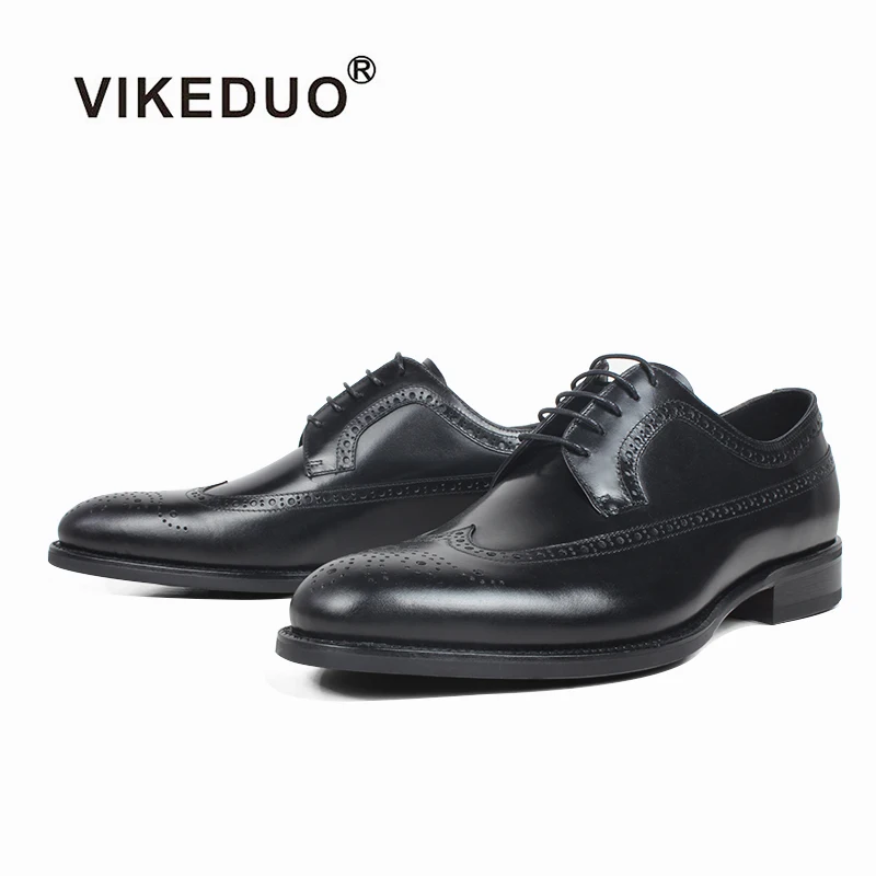 Мужские кожаные туфли VIKEDUO однотонные черные модельные свадебные и офисные 2020 |