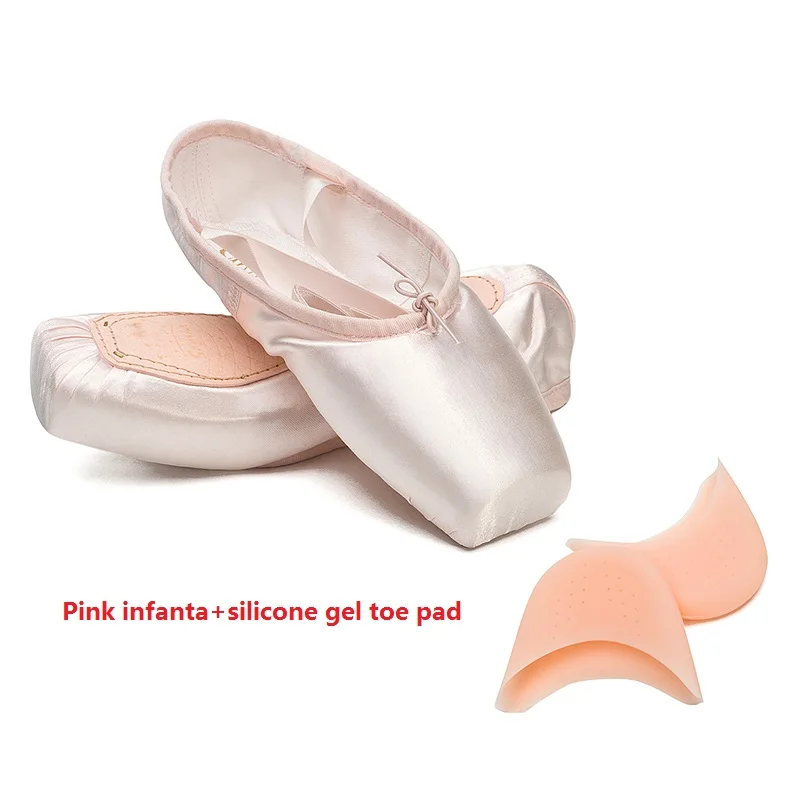 Infanta and Pad Pink Sansha балетки для взрослых и детей; розовые/черные/красные Сатиновые туфли для девочек и женщин; профессиональная танцевальная обувь с лентами; силиконовая подкладка - Цвет: Infanta and Pad Pink