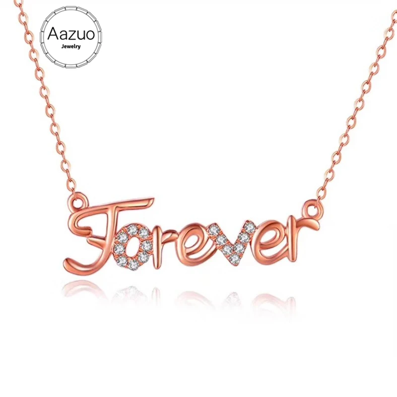

Aazuo Real 18K Rose Gold Real Diamond IJ SI Letter Forever Love Pendent Necklace gifted for Women Engagement Wedding Chain Au750