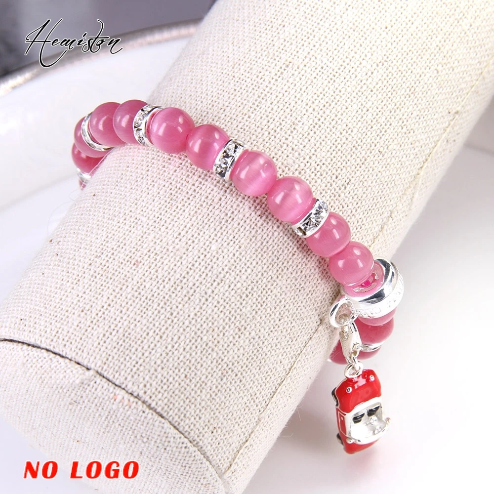 

Thomas Rose Opal Bead, Rhinestone Bead Bracelet with a Branded Charm Carrier, Jewelry for Women TS 196