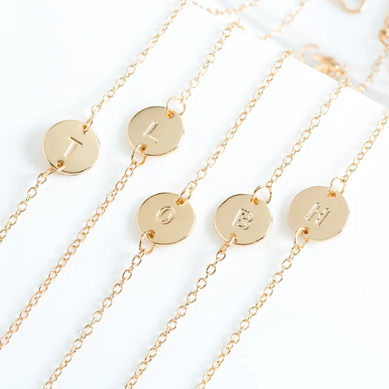 Женские Простые Модные браслеты золотого цвета с буквами и монетами для женщин