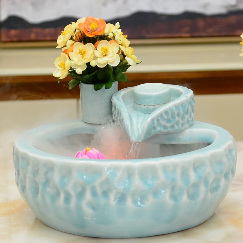 

110V-240V LED Mini Water Fountain Humidifier Humidifier Atomizer Fish Tank Desktop Feng Shui Lucky Elephant Creative Home Decor