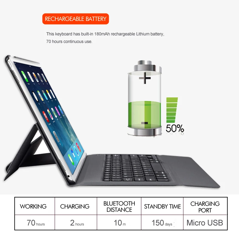 Witsp@ d ультра-тонкий беспроводной Bluetooth чехол для клавиатуры для iPad Pro 12," выпущен, все-в-одном дизайн премиум кожаный чехол