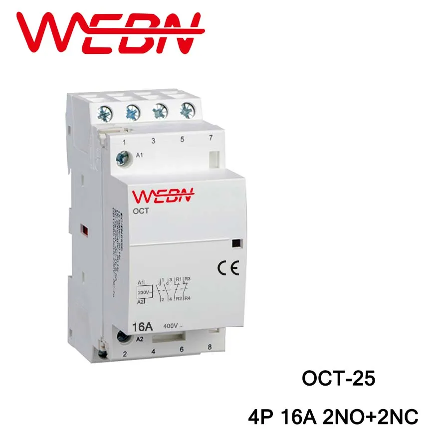OCT-25 Series AC  230V 50/60Hz Household Contactor4P 16A 2NO+2NC Two Normal Open and Two Normal close Contact Din Rail Contactor