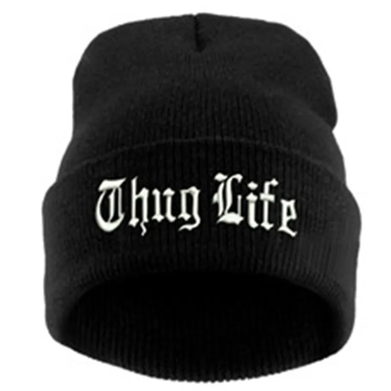 Новинка THUG LIFE черная шапка с буквенным принтом унисекс модные хип-хоп мужские шапки вязаные шапки для женщин Skullies Gorros Bonnets - Цвет: THUG LIFE black