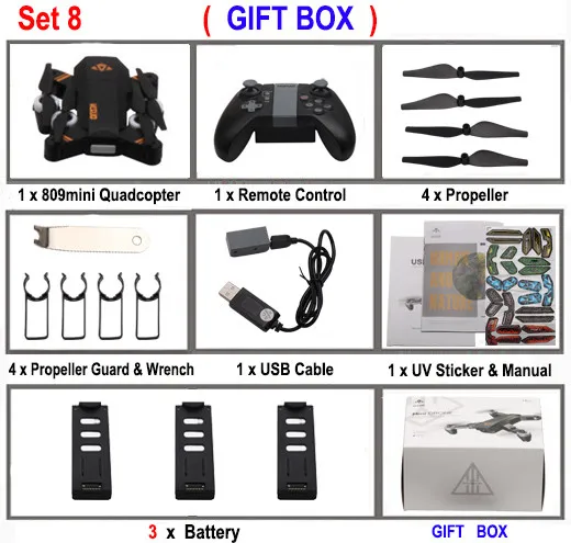 Set8 VISUO XS809MINI селфи Дрон с широким углом 2MP HD камера RC Дрон Профессиональный вертолет WiFi FPV RC Квадрокоптер VS XS809HW - Цвет: Set8