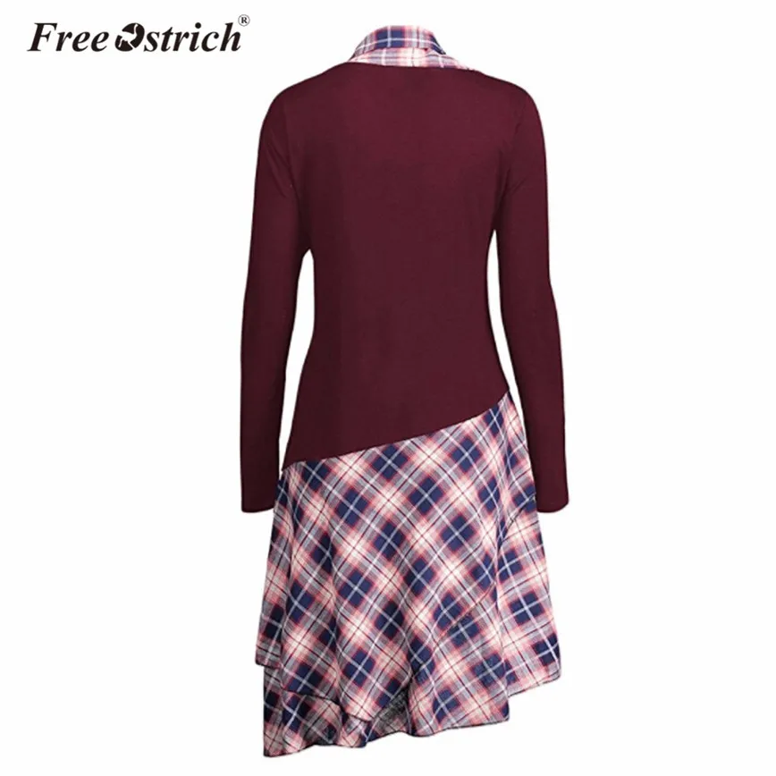Бесплатная доставка зимнее платье страуса женское лоскутное в клетку с кружевом