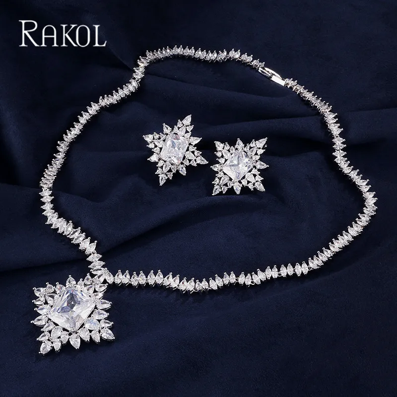 RAKOL Экстрим роскошный большой квадратный кубический цирконий кулон ожерелье