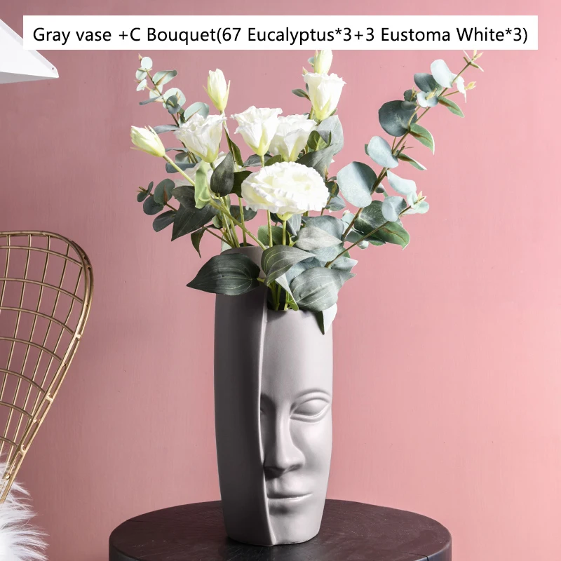 Gray(C bouquet) Художественная ваза в скандинавском стиле, керамическая ваза для цветочной композиции, винтажные вазы для искусственных цветов, керамическая ваза для абстрактного лица - Цвет: Gray(C bouquet)