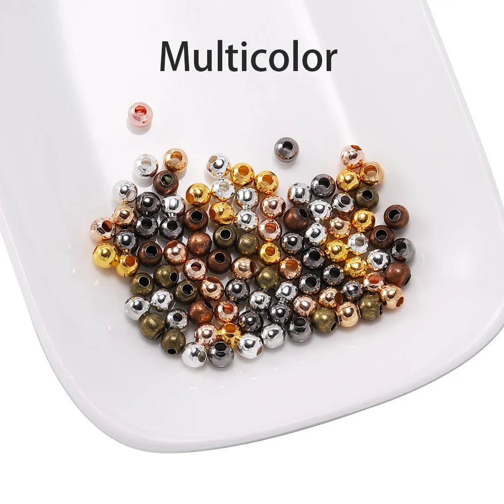 Multicolor 100 шт./лот, 3, 4, 5, 6 мм, золотые, серебряные, круглые бусины-разделители, гладкий Бисер для изготовления ювелирных изделий, аксессуары, принадлежности - Цвет: Multicolor
