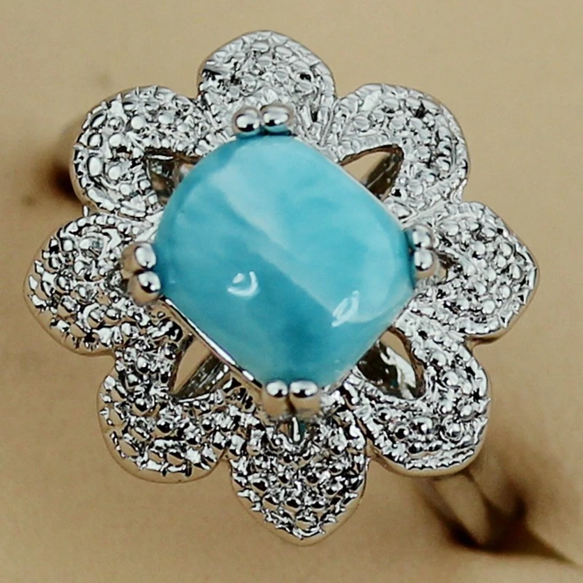 Fleure Esme Larimar Vintage Engagement Wedding rings jewelery for women accessories dropshipping Rhodium Plated R3532 size 6 7 8 | Украшения