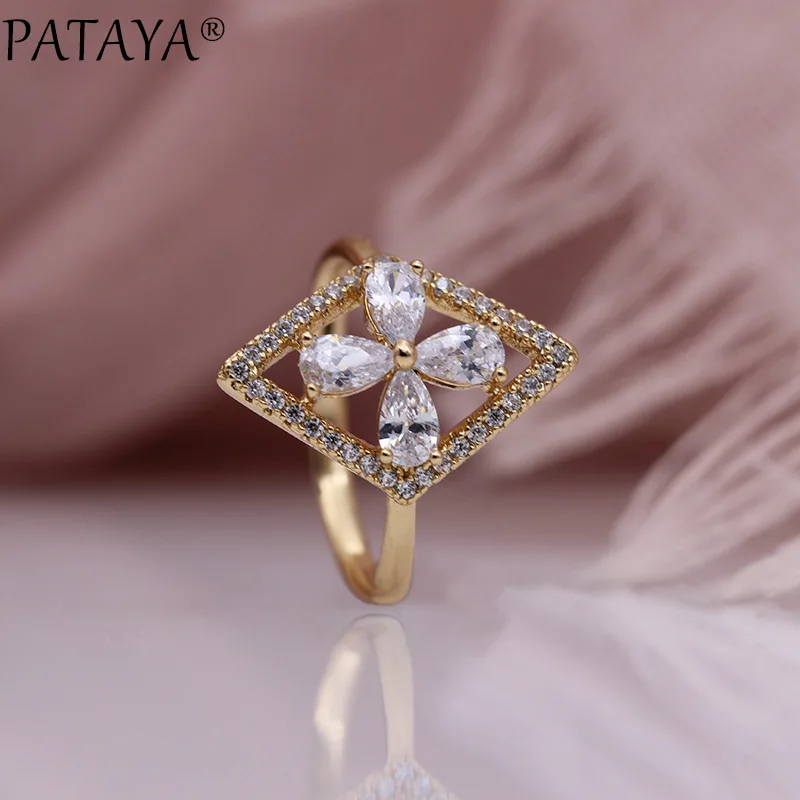 PATAYA, новинка, разноцветные, четыре капли воды, женские кольца, микро воск, инкрустация, квадратные, натуральный циркон, вечерние, модные ювелирные изделия, 585, кольцо из розового золота