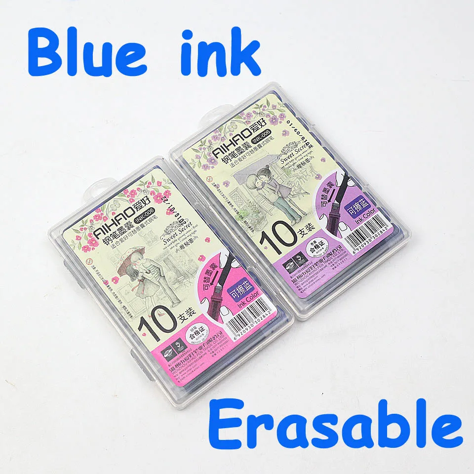 2Box Blue ink Aihao INK-006 одноразовые нестираемые черные чернила и стираемые синие темно-синие чернила для авторучки капсулы перьевые чернила для ручек заправки - Цвет графита: 2Box Blue ink