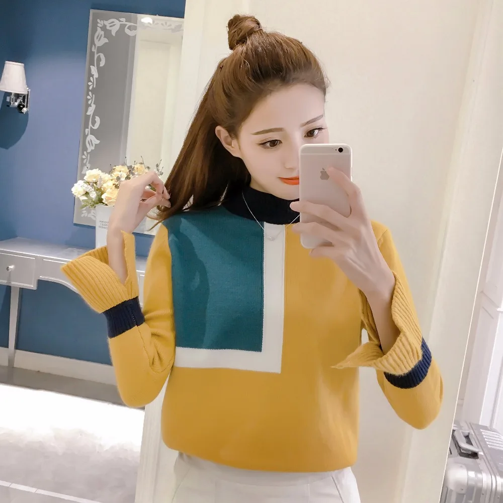 Women Knitted Sweater 2018 Spring Autumn New Turtleneck Fashion Tops Blouse Slim Flare Sleeves Solid Pullovers Sweaters C87741L | Женская