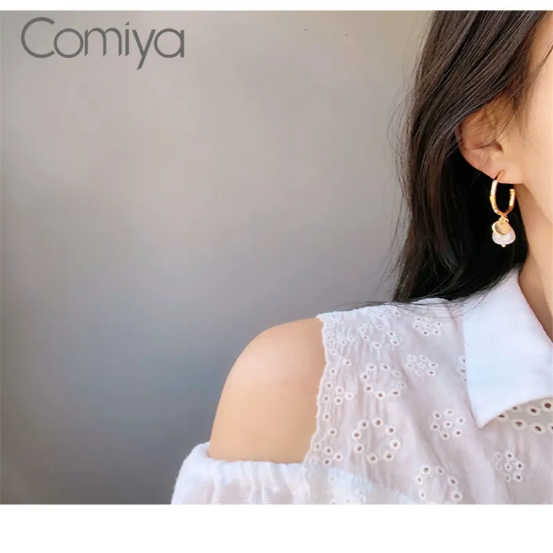 Comiya Висячие серьги для женщин круг цвет золотой амулеты Мода цинковый сплав акриловые жемчужные подвески свисающие серьги корейская бижутерия