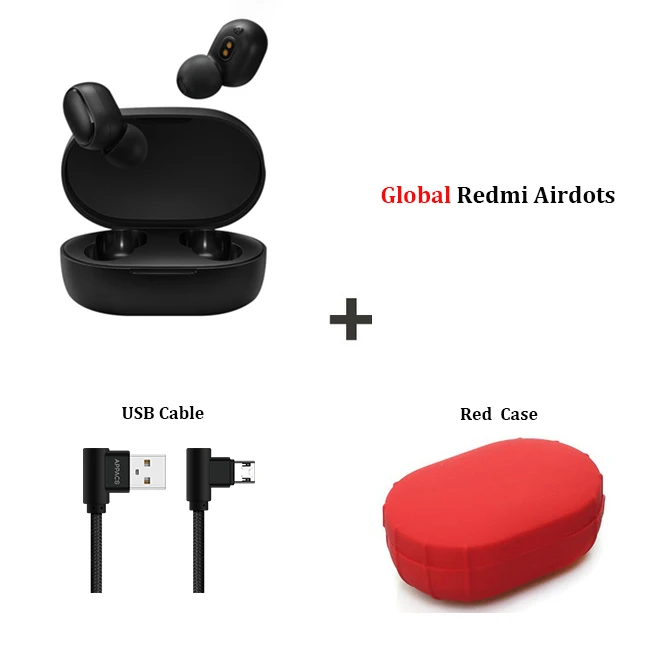 EU Add cable case Xiaomi Redmi Airdots TWS беспроводной Bluetooth 5,0 наушники стерео бас с микрофоном Handsfree Спорт шумоподавление беспроводные наушники - Цвет: EU Add cable case