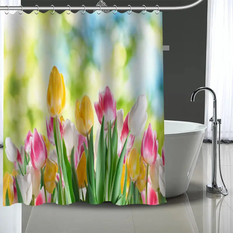 Custom tulip flower Shower Curtain Polyester Bathroom Waterproof With Plastic Hooks More Size | Дом и сад